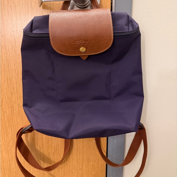 Longchamp Handbags - Longchamp Navy Backpack with Brown Leather Flap